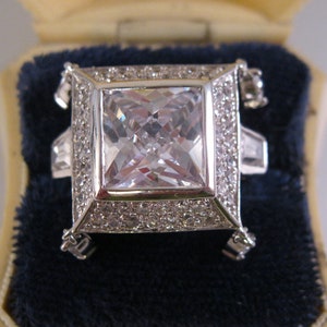 Vintage Cubic Zirconia Cushion Cut Dangle Sterling Silver Ring Size 7 Vintage Ring Vintage Jewelry Gifts for Her Gifts for Women