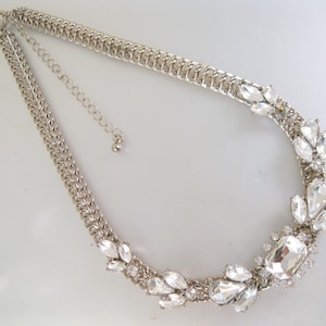 Vintage 1980&#39;s Rhinestone Necklace Clear Stones Silver Tone Vintage Jewelry Vintage Necklace Gifts for Her Gifts for Wife Gifts for Women