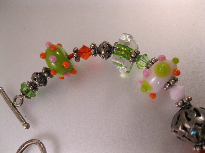Hand Made Venetian Art Glass /& Silver Beaded Bracelet Sterling Silver 8 34 Orange Green Pink Vintage Bracelet Vintage Jewelry Gift for Her