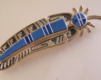 Vintage Native American Hopi Sodalite Blue Lapis Sterling Silver Brooch Southwestern Vintage Jewelry Vintage Brooch Gifts for Women