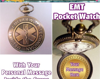 Personalized EMT Pocket Watch Custom Made w/ 31" Chain or 14" Belt Chain or Case Gifts for EMT Unisex Gifts for Men Gifts for Women