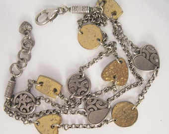 BRIGHTON 3 Strand Two Tone Heart Link Bracelet Vintage Bracelet Vintage Jewelry Gifts for Her Gifts for Mom Gifts for Friends Gift for Girl