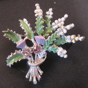 Vintage Signed EXQUISITE Scottish Thistle Amethyst Glass Rhinestone Brooch Vintage Jewelry Vintage Brooch Gifts for Her Gifts for Him