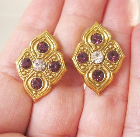 Antique Style Faceted Purple Rhinestone Crystal S… - image 5