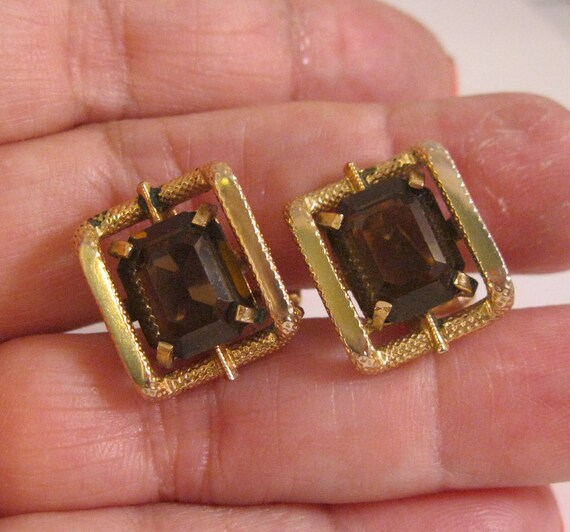 Vintage Smoky Quartz Gold Filled Cuff Links Cuffl… - image 3