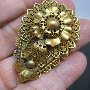 Pinza para vestido Art Déco con flores doradas de los años 30, pinza de piel, joyería vintage, joyería antigua, pinza para vestido vintage, pinza de piel vintage, pinza de piel antigua