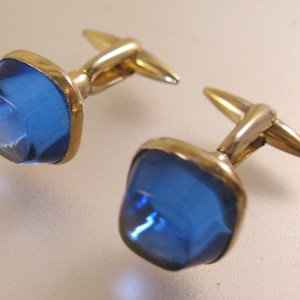 Vintage Blue Molded Glass Gold-Plated Cuff Links Cufflinks Vintage Cuff Links Vintage Cufflinks Gifts for Him Gifts for Grandpa