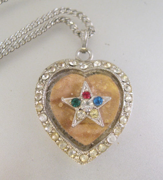 Vintage Eastern Star Heart Pendant Necklace Enamel Rhinestones Silver Tone Vintage Jewelry Vintage Necklace Gifts for Masonic Ladies Etsy