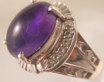 Vintage STS Chuck Clemency Genuine Natural Cabochon Amethyst Sterling Silver Ring Size 12 Vintage Ring Vintage Jewelry Gifts for Her