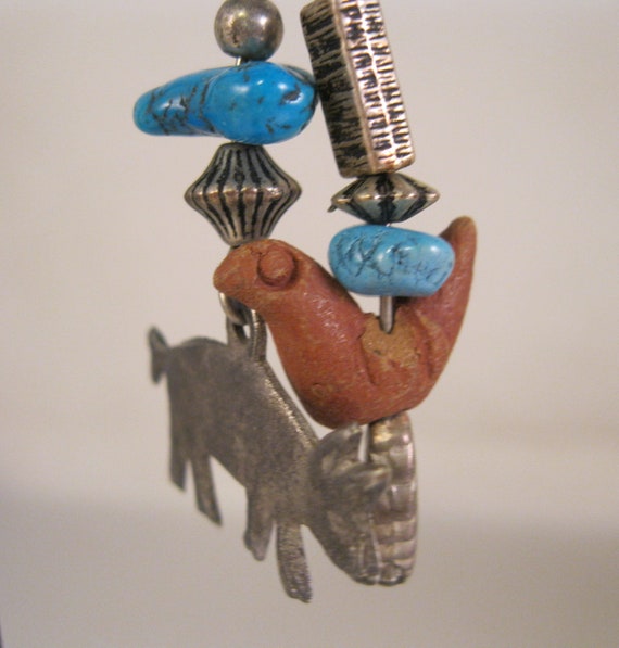 Vintage Pig & Chicken Pewter Turquoise Chandelier… - image 3