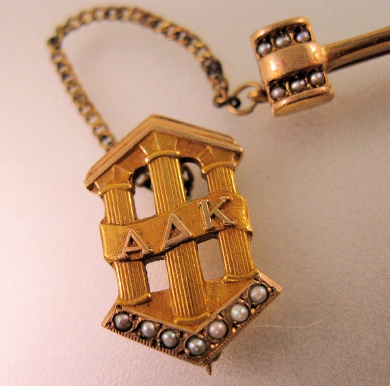 Antique 10K Rose Gold Seed Pearl Sorority Pin Alpha Delta Kappa