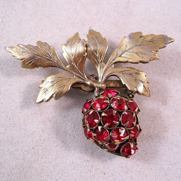 RESERVED for GABAROUSE til 3/28/11 Sandor Strawberry Rhinestone Brooch... Free Shipping