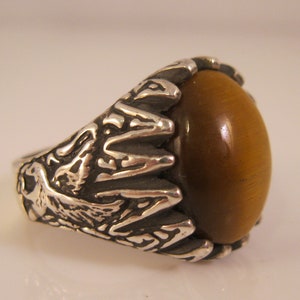 Herren Tigerauge Adler & Kralle Ring Sterling Silber Größe 10 Vintage Schmuck Geschenke für Ihn Geschenke für Männer Geschenke für Mann