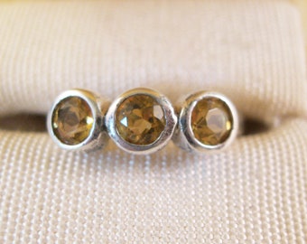 Vintage Natural Citrine 3 Stone Adjustable Ring Toe Ring Solid Sterling Silver Vintage Jewelry Vintage Ring Gifts for Her Gifts for Teens