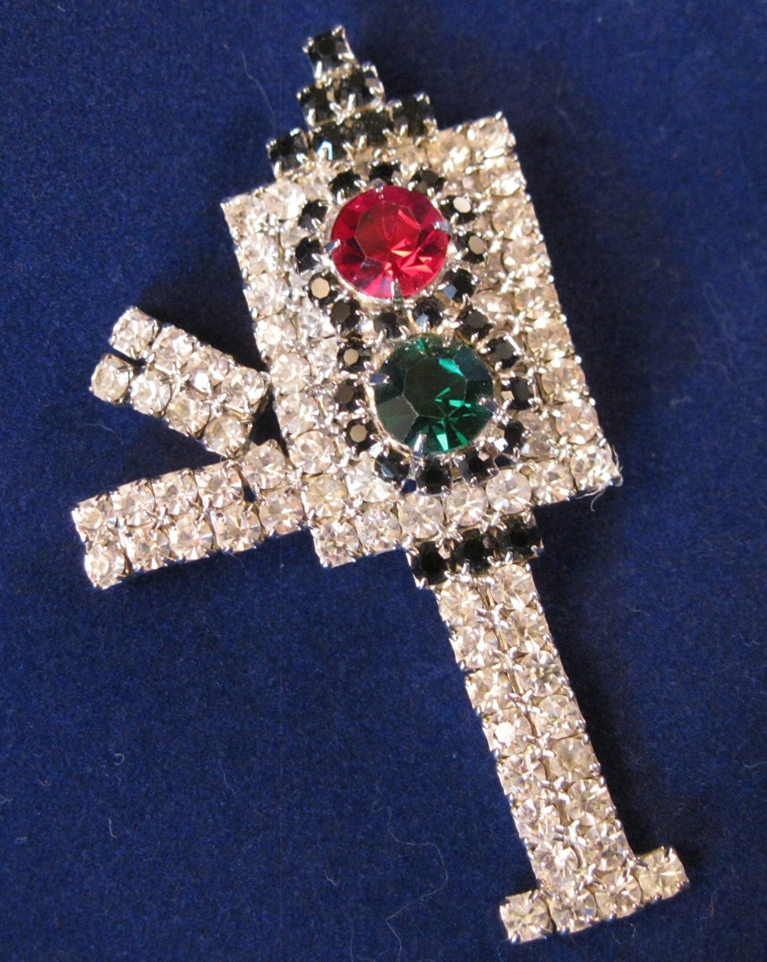 Vintage Traffic Signal Traffic Light Railroad Signal Pronged Rhinestone