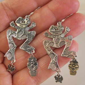 Vintage Frog Sterling Silver Drop Dangle Earrings Pierced Vintage Jewelry Frog Earrings Toad Earrings Gifts for Her Gifts for Daughter