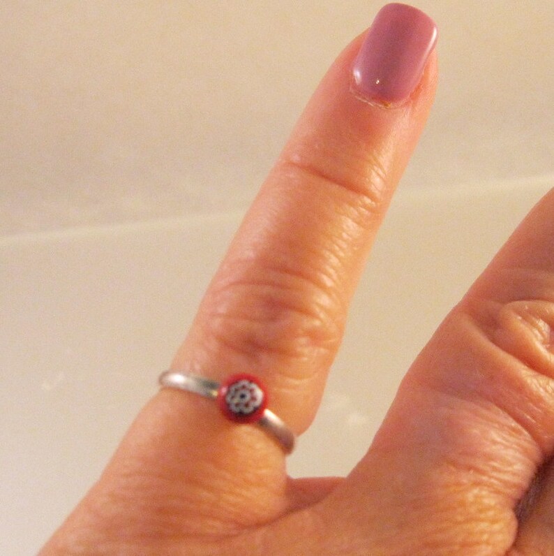 Vintage Italian Millefiori Glass Bead Sterling Silver Ring Size 5.5 Red White Blue Ring Vintage Ring Vintage Jewelry Gift for Her