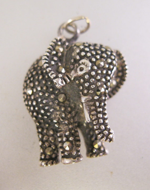 Vintage Art Deco Style Elephant Marcasite Sterlin… - image 1