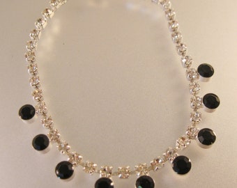 Art Deco Style Black & Clear Crystal Rhinestone Tennis Bracelet 7.25" Vintage Bracelet Vintage Jewelry Gifts for Her Gift for Her