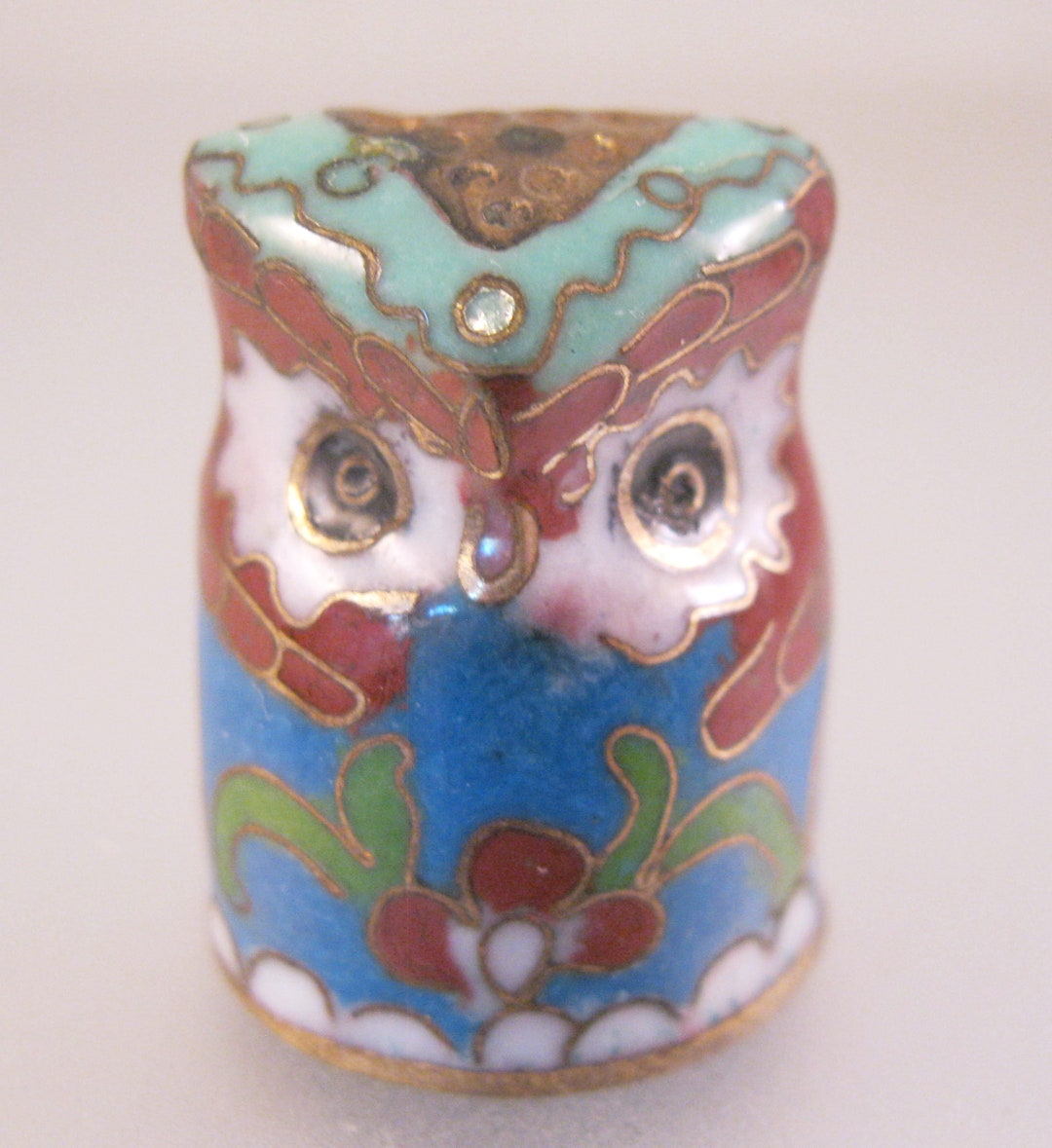 Vintage Cloisonne Owl Enamel Thimble Collector Thimble Collectible