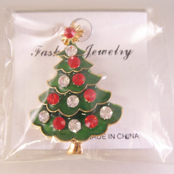 Vintage Christmas Tree Brooch Pin (Still in Original Package) Rhinestones Enamel Vintage Jewelry Vintage Brooch Gifts for Her Gifts for Mom