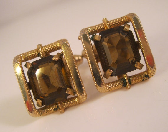 Vintage Smoky Quartz Gold Filled Cuff Links Cuffl… - image 1