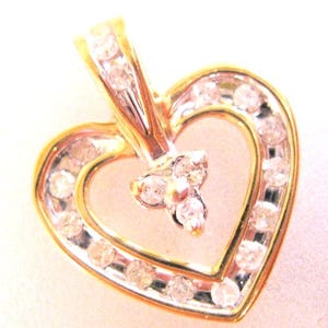 Vintage 10k Solid Gold .3tcw Diamond Heart Pendant Valentines Day Gift Fine Jewelry Anniversary Gifts for Her Gifts for Wife Gifts for Bride