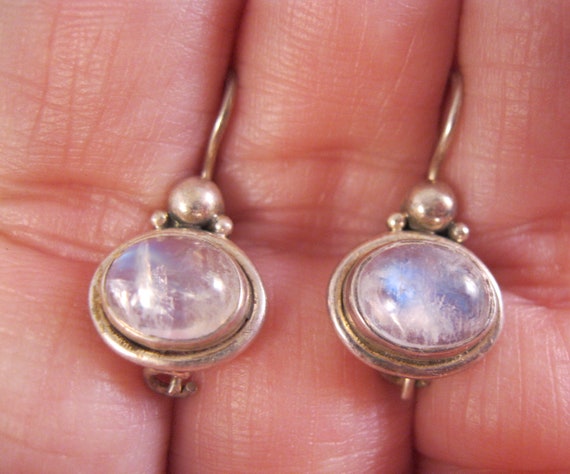 Estate Moonstone Sterling Silver Drop Earrings Pie