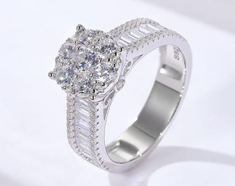 2stk Rundschliff Sterling Silber Braut Set, erstaunliche runde Brilliantschliff Moissanite Hochzeit Ring Set, Split Schaftring mit halben Eternity Band