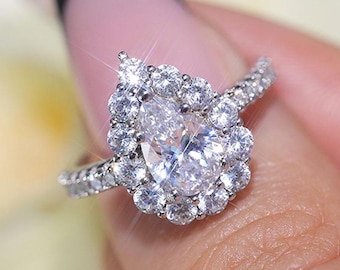 Birne geschnitten Halo Design Sterling Silber Verlobungsring, Tropfenform Jahrestag Ringe Geschenke, Birne 5A CZ Ring, Versprechen Ringgeschenk für sie