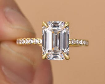 Klassischer Verlobungsring mit Smaragdschliff | 5A CZ Diamant Ring | Moissanite Hochzeit Versprechen Ring für Sie | Geschenk zum Jahrestag
