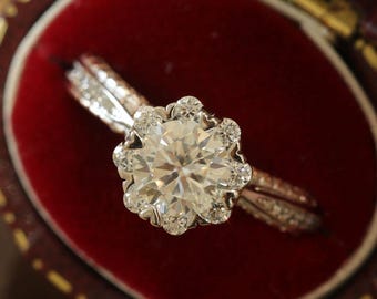 Vintage Blumen Runde VVS1 Moissanite Verlobungsring, Blumendiamant Weding Ring / Versprechen Ring Geschenk für Frauen, Jahrestagsgeschenk für Sie