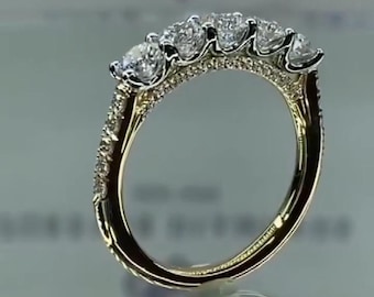 Fünf Steine Moissanite Halo Ehering, 1,25 CT 5 Steine Diamant Verlobungsring, Solitaire CZ Sterling Silber Ehering, Geschenk für sie