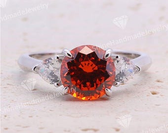 2.0CT Rundschliff drei Stein Sterling Silber Verlobungsring / Geburtsstein Ringe / Rubin Solitär Ehering/Versprechen Sterling Silber Ring