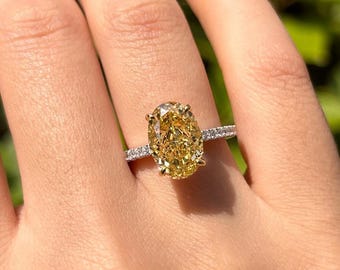 Vintage Art Deco Gelb Oval Diamant-Verlobungsring in 925 Sterling Silber, 4ct Hochzeitsring-Sets, Versprechensringe für Geburtstagsgeschenk
