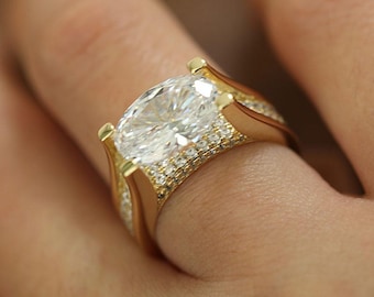 4.5ct Oval Cut Tension Set Verlobungsring, Sterling Silber Oval Ring Modernes Versprechen Moissanit Ring Schwimmender Stein Ehering