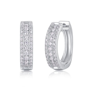 Moissanite Huggie Sterling Silver Earrings, Diamond Hoop Earrings VVS1 D-Color Moissanite Gift For Her, Sparkling Three rows of diamonds