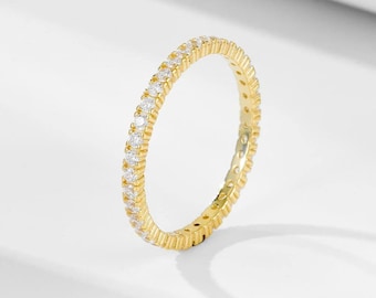 Voll Eternity Ring, 925 Sterling Silber CZ Stapelband, dünne zierliche Ehering, Jubiläum Versprechen Ring für Sie