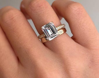 6 CT Smaragdschliff Brautring Set, Moissanite Diamant-Verlobungsring mit Smaragdschliff und Ehering Set Geschenk für sie