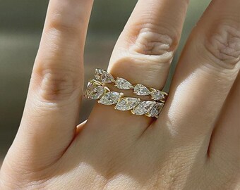 Pear Cut & Marquise Cut Simulierter Diamant Sterling Silber Eheringe Geschenk für sie, Muttertagsgeschenk, Jubiläumsgeschenke, Ehering