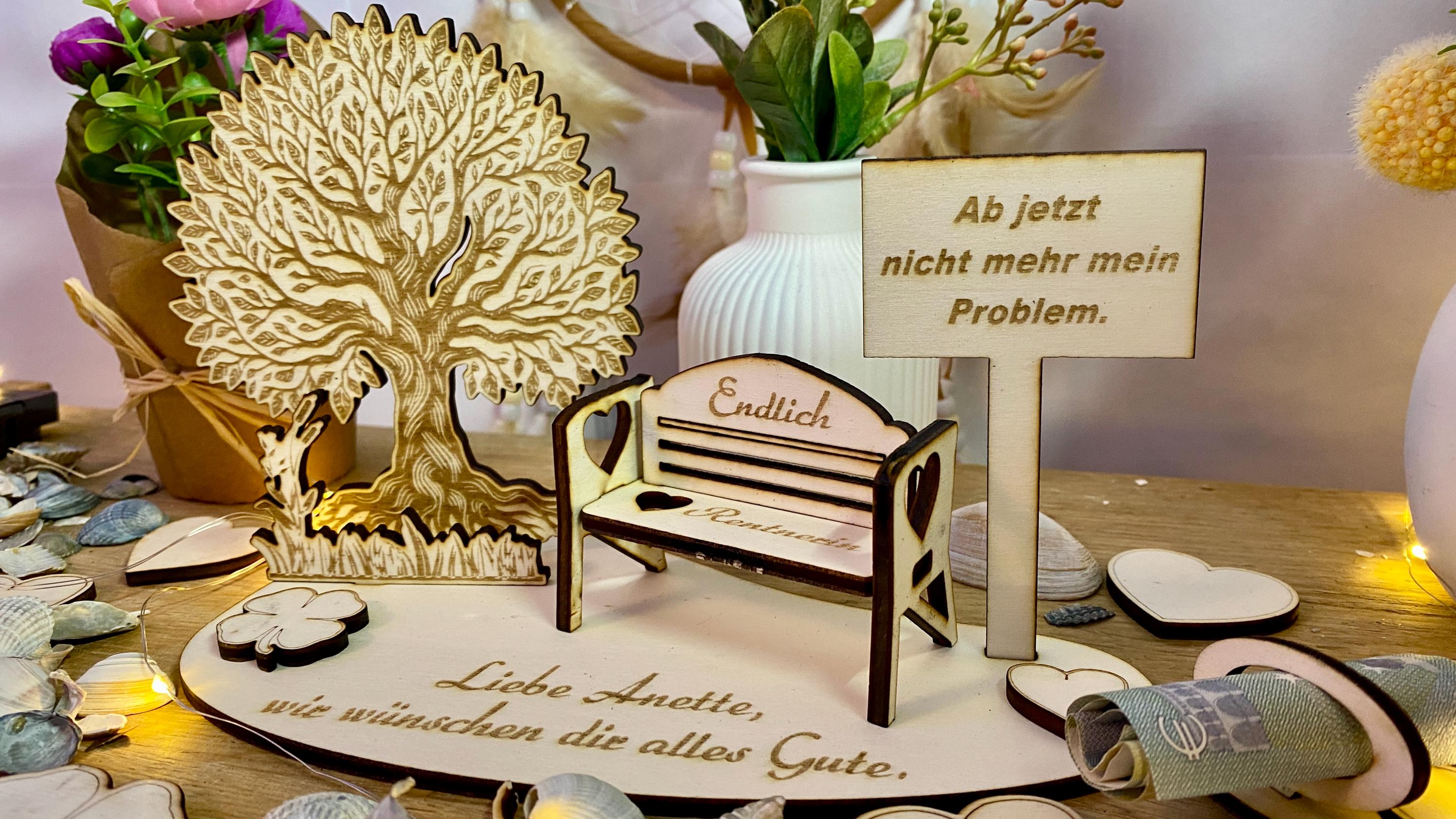 Geschenk zur Rente große Rentnerbank mit Schild Ortsschild Parkbank ...