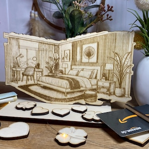 Presente em dinheiro - cartão de voucher - móveis de cama para quarto de apartamento - feito de madeira - presente de aniversário Feliz Aniversário - Natal A98
