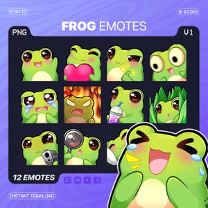 Frog Emotes Pack V1 – Kawaii Frog Emotes for Streamers Twitch Discord Facebook YouTube