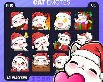 Christmas Cat Emotes Pack V1 – Chibi Holiday Emotes for Streamers Twitch Discord