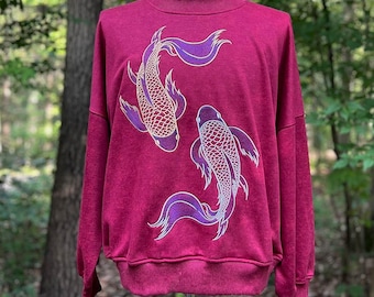 Felpa unisex con ricamo di pesci koi