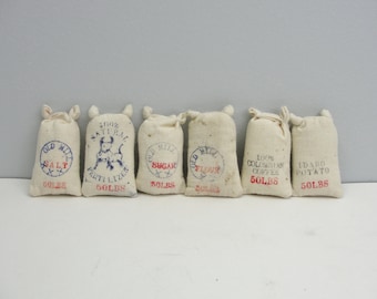 Miniature feed sacks set of 6
