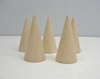 5 Wooden cones 2" tall unfinished DIY