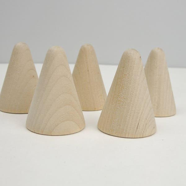 5 Wooden cones 1 3/4" tall, wooden contemporary Christmas tree, unfinished DIY