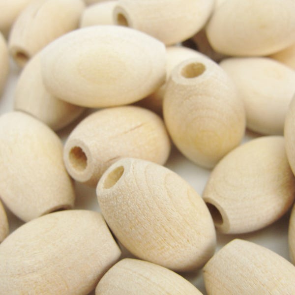 Oval wooden bead, unfinished bead,  3/4" (.75") x 1/2 " (.5")