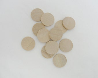 12 wooden 1" discs, 1 inch wood Circle,  1" x 1/8" thick unfinished DIY